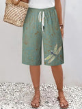 Women's Casual Vintage Floral Print Cotton and Linen Pants