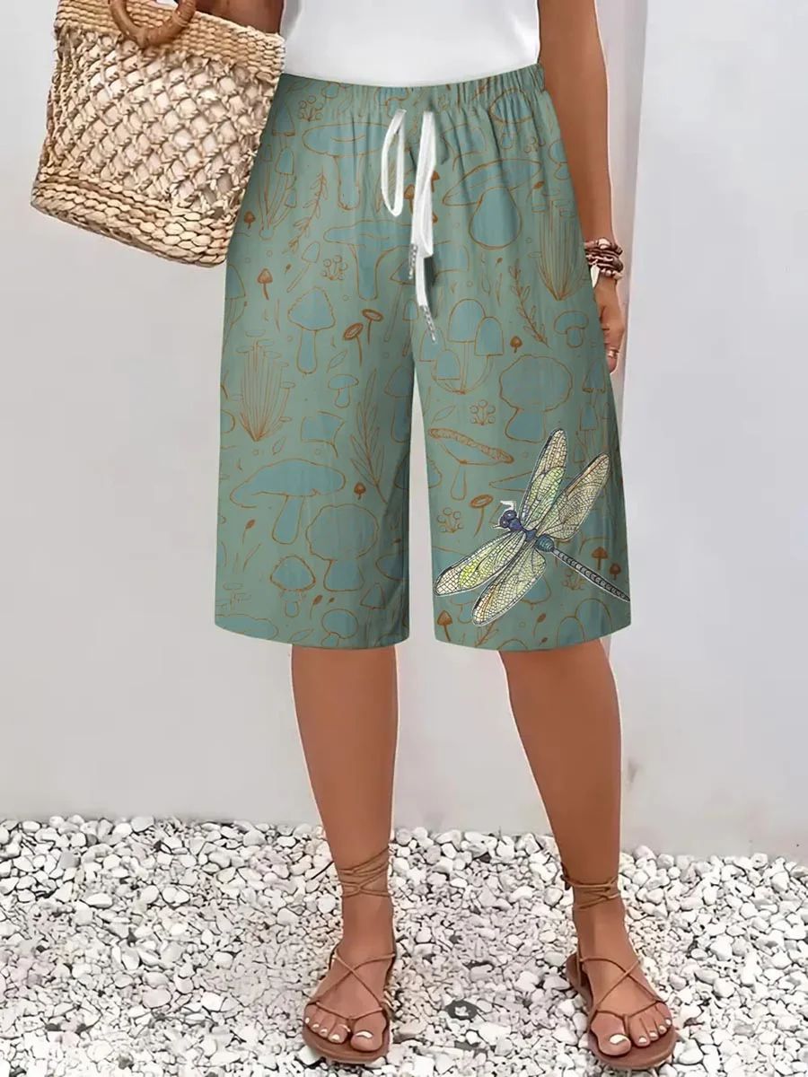 Women's Casual Vintage Floral Print Cotton and Linen Pants