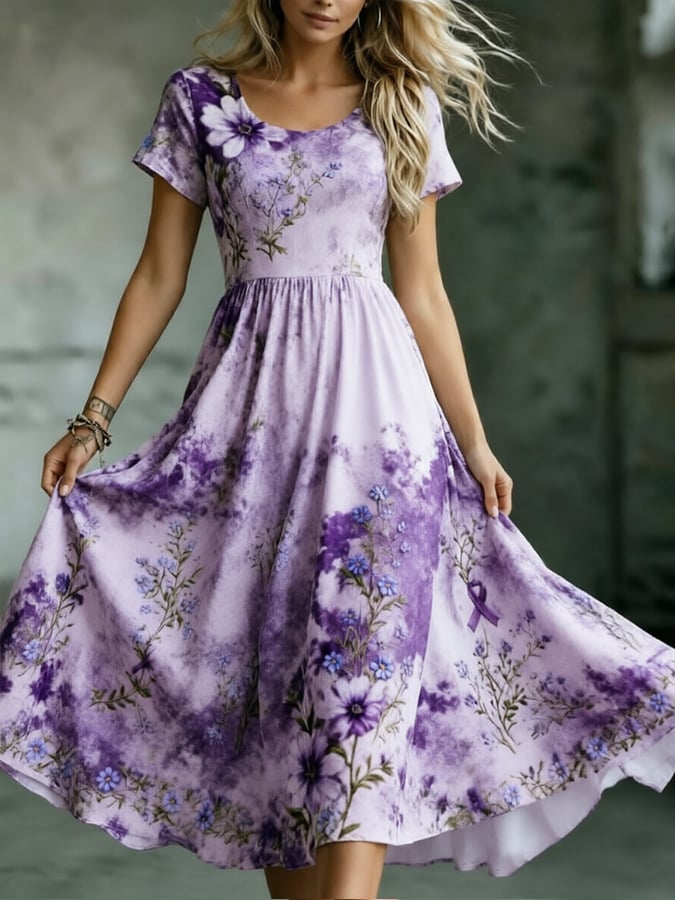Women's Alzheimer's Awareness Floral Art Print Dress