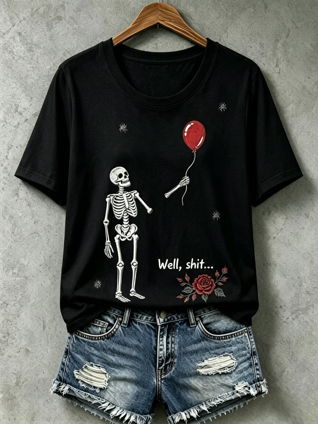 Women's Retro Halloween Well, shit... Print Raglan Short-Sleeved T-Shirt