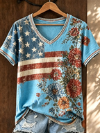 Women's Casual Retro Patriotic T-shirt