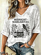 Women's Midnight Margaritas Print V Neck Top