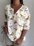 Women's Casual Forest Bird Print Shirt