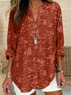 Women's Casual Forest Animal Plant Flower Cotton And Linen Shirt