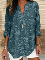 Women's Casual Forest Animal Plant Flower Cotton And Linen Shirt