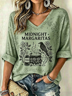 Women's Midnight Margaritas Print V Neck Top