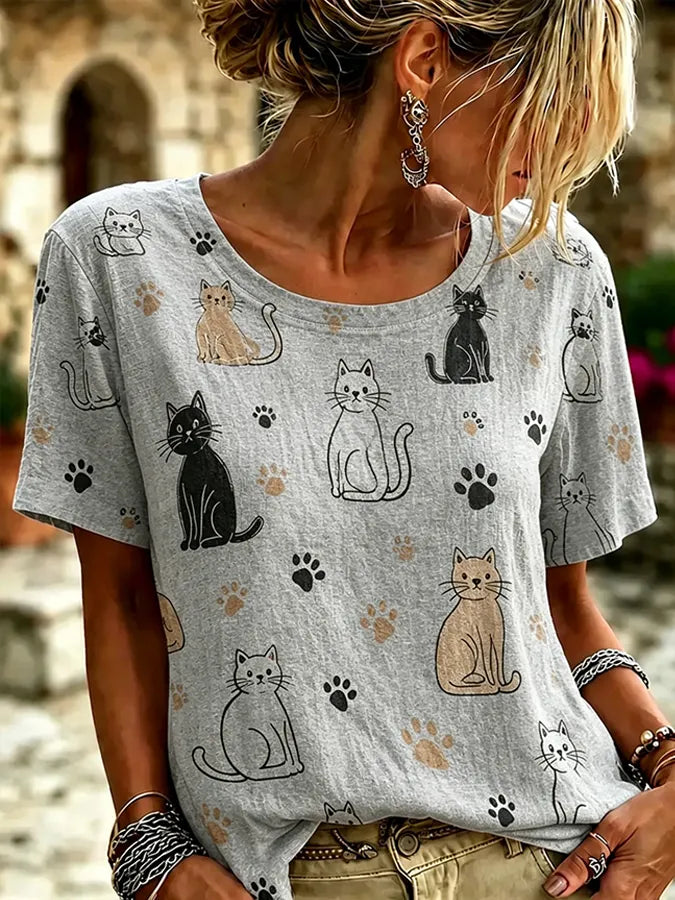 Women's Cats Print Casual T-shirt
