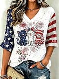 Women's Patriotic Style Cat Print T-shirt