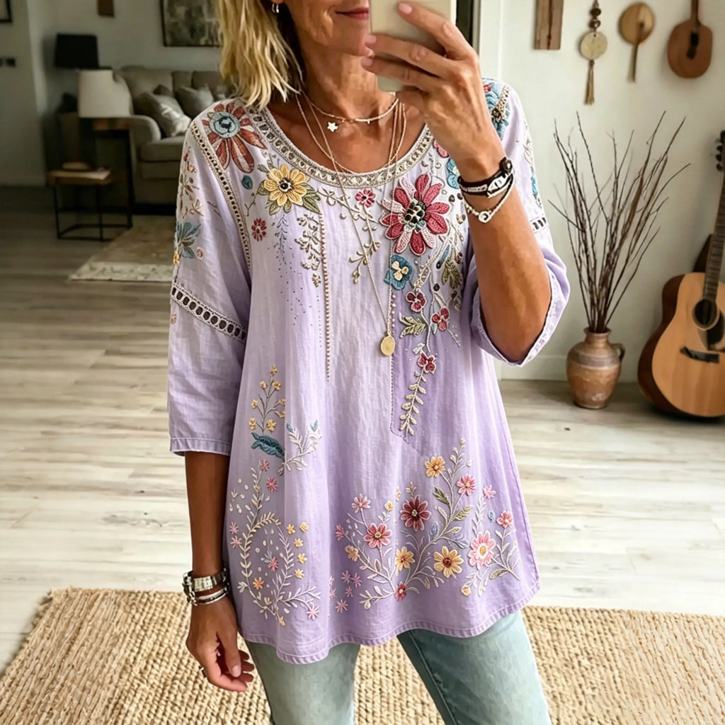 Women's Retro Floral Vacation Cotton Linen Top