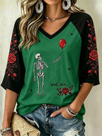 Women's Halloween Well, shit... Print V Neck T-Shirt