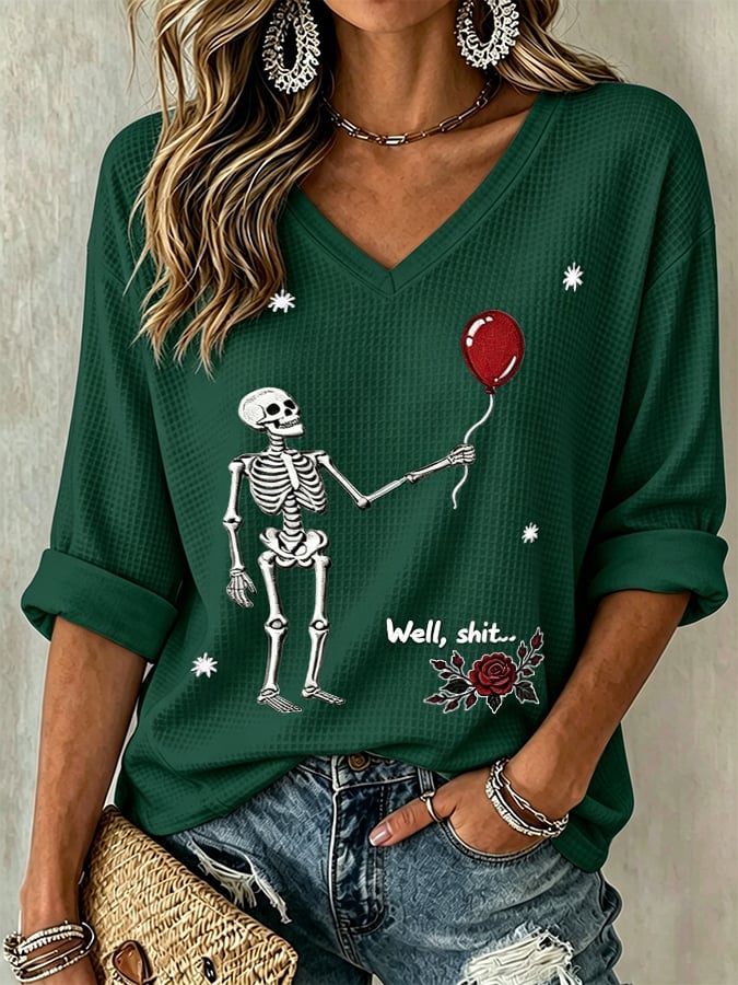 🔥🔥2nd 50% Off 🔥🔥Women's Halloween Well, shit... Print V Neck T-Shirt