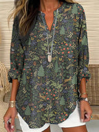 Women's Casual Forest Animal Plant Flower Cotton And Linen Shirt