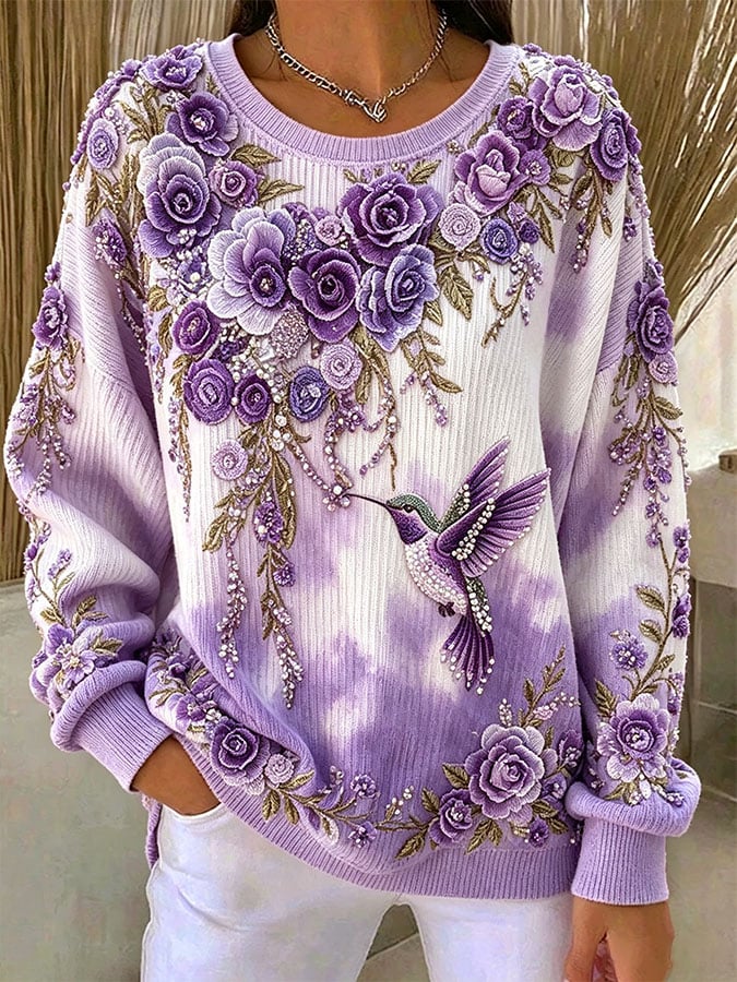 Women's Casual Print Long Sleeve Knit Top