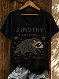 Women's Jimothy Raccoon Seattle Print V Neck T-Shirt
