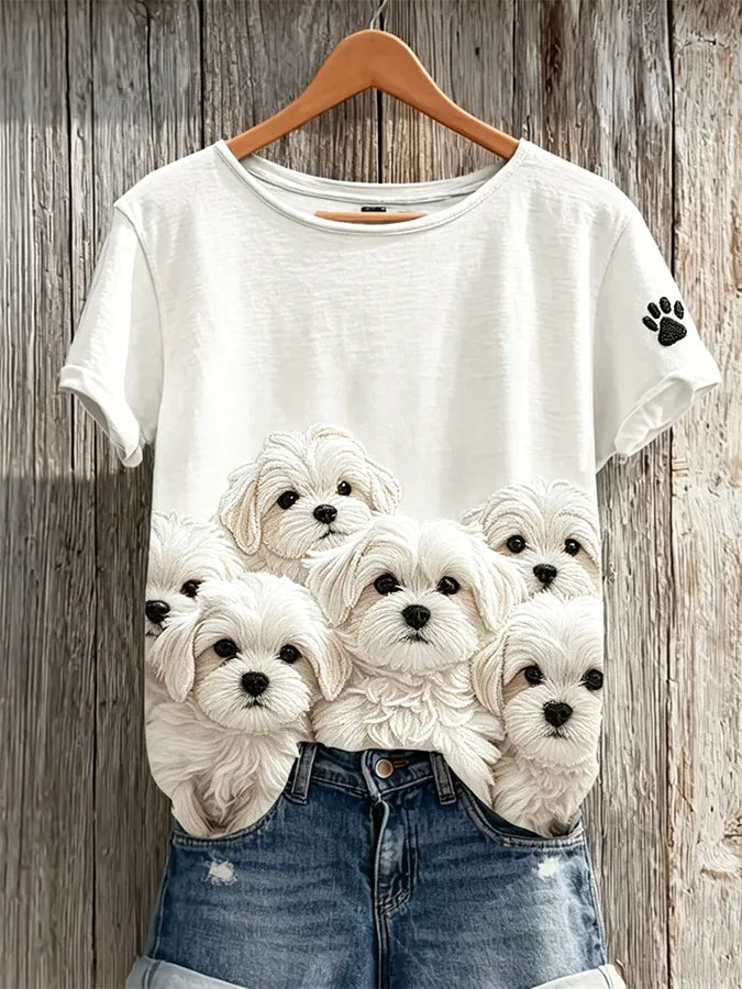 Women's Cute Dogs Print Casual T-shirt