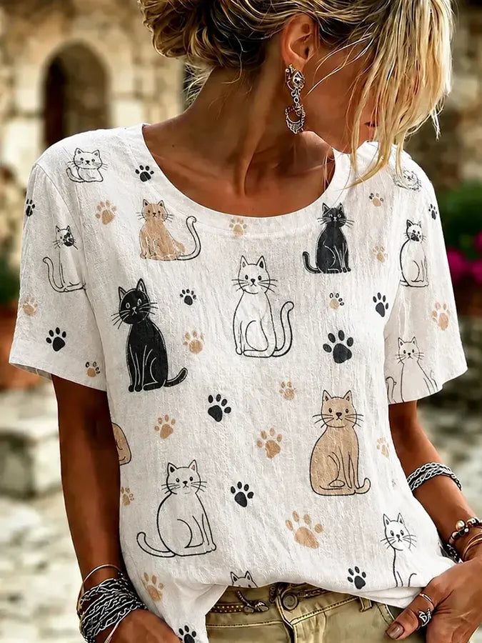 Women's Cats Print Casual T-shirt