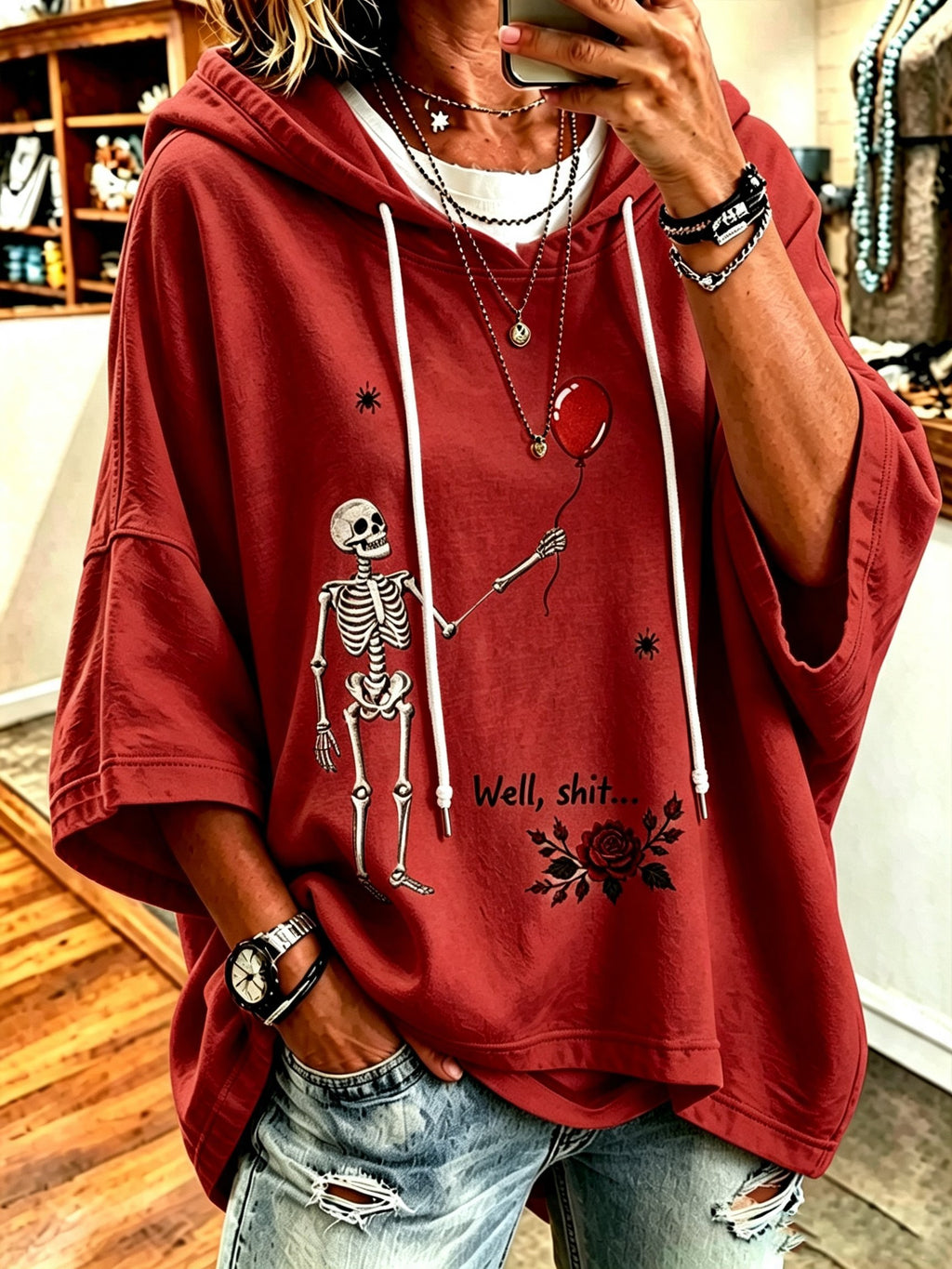 Women's Retro Halloween Well, shit... Print Hoodie