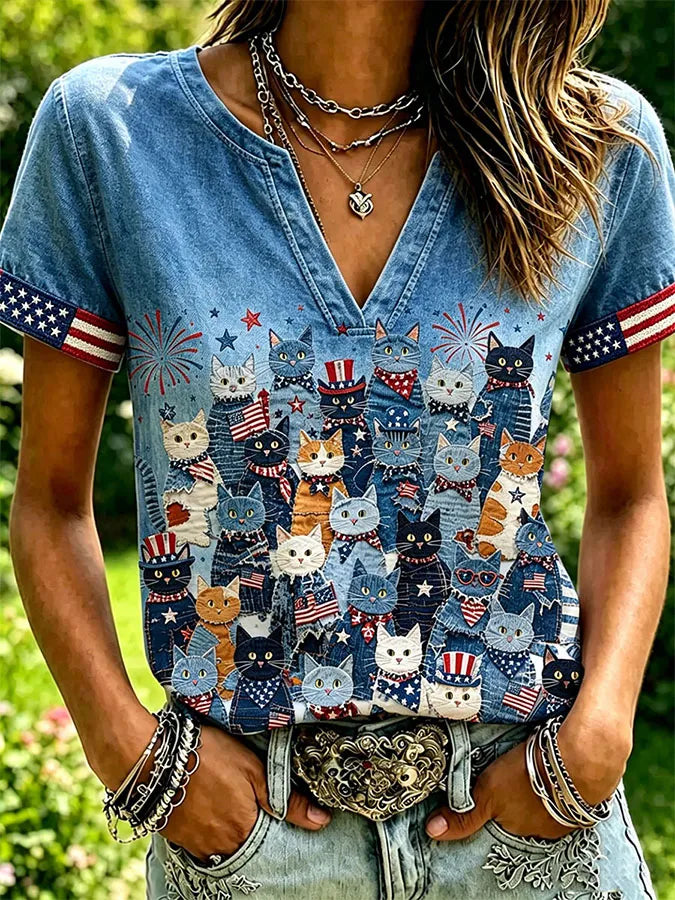 Women's Casual Printed Short-Sleeve Top