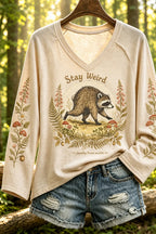 Women's Jimo Shi Raccoon V-neck Long Sleeve