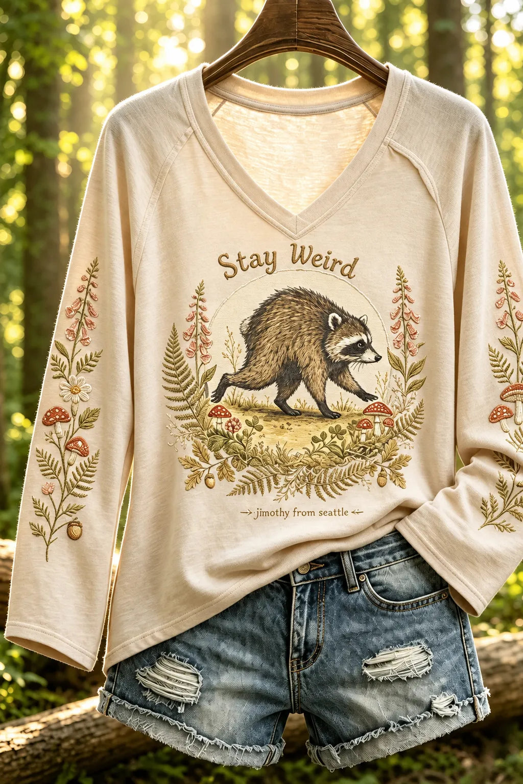 Women's Jimo Shi Raccoon V-neck Long Sleeve