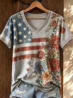 Women's Casual Retro Patriotic T-shirt