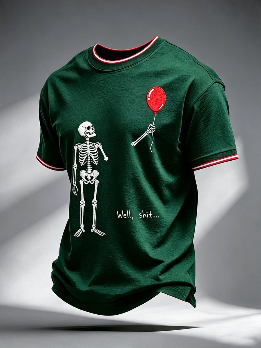 Men's Retro Halloween Well, Shit... Printed Casual T-Shirt