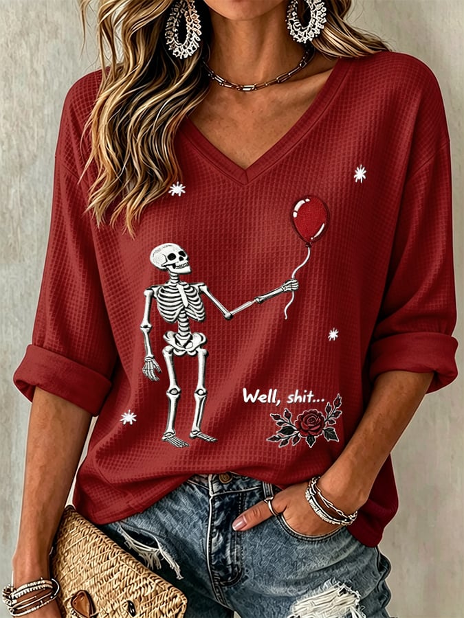 🔥🔥2nd 50% Off 🔥🔥Women's Halloween Well, shit... Print V Neck T-Shirt