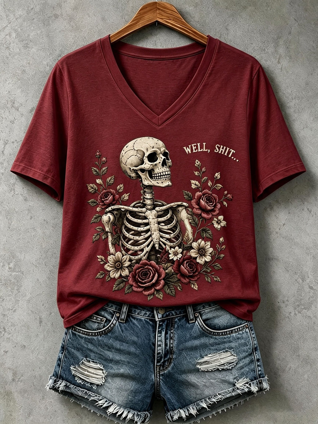 Women's Halloween Well, Shit... Print V Neck T-Shirt