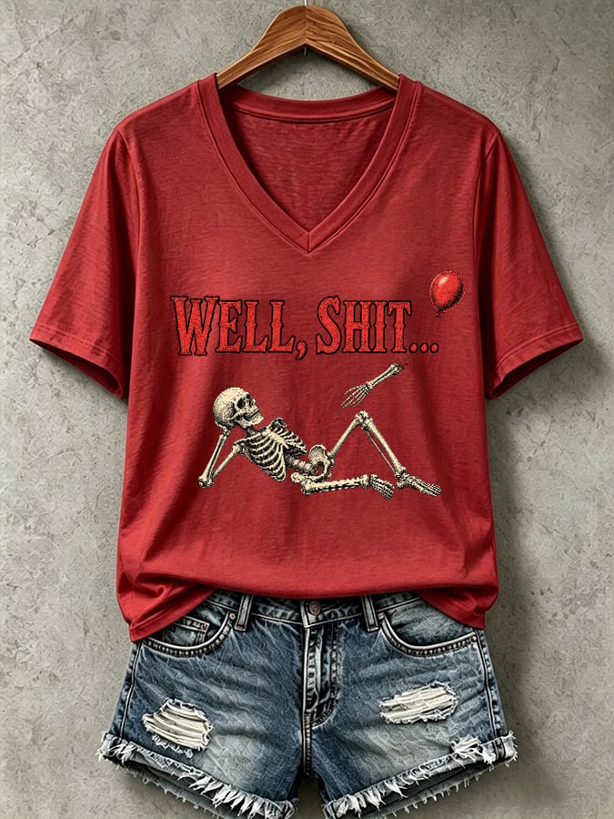 Women's Halloween Well, shit... Print V Neck T-Shirt