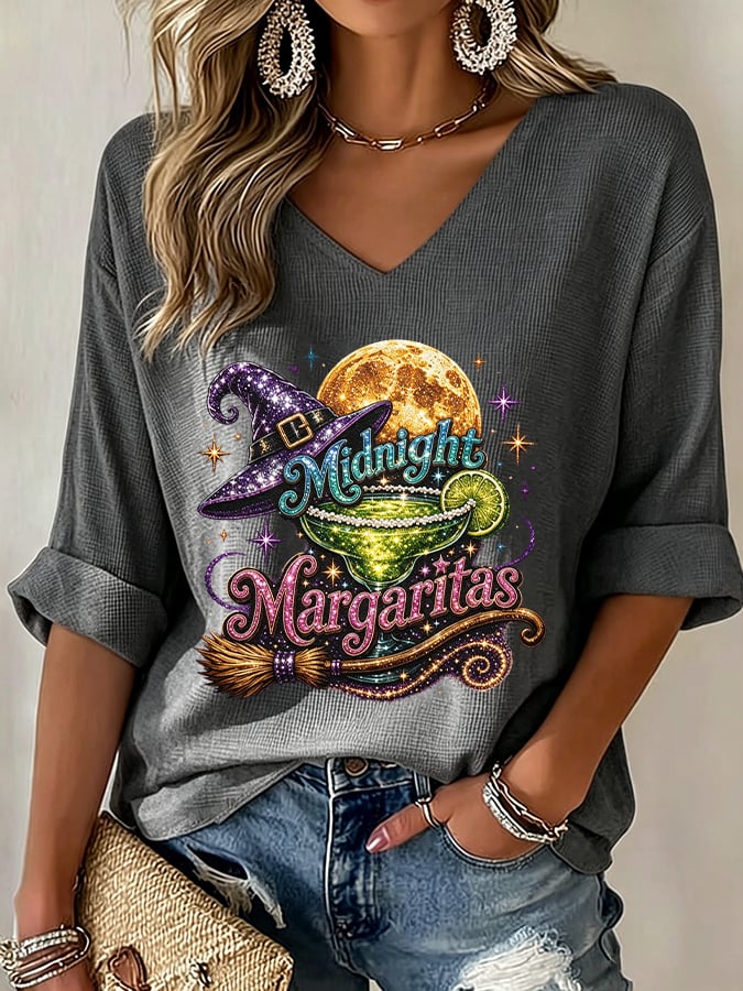 Women's Midnight Margaritas Print V Neck Top