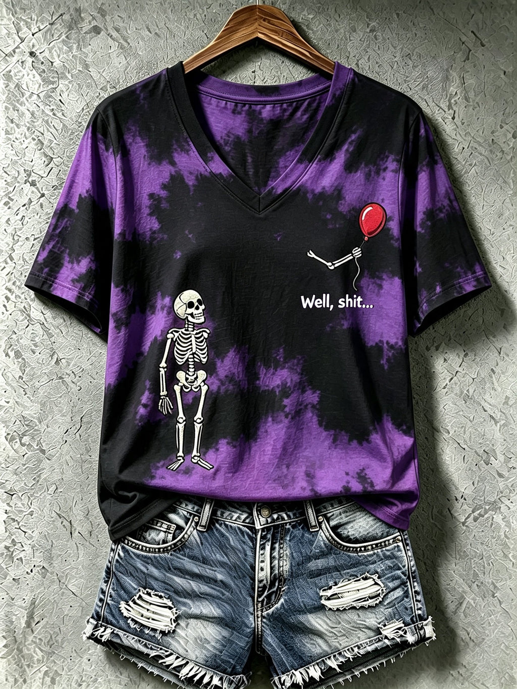Women's Halloween Well, shit... Print V Neck T-Shirt