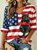 Women's Cats Leisure Print Waffle Top