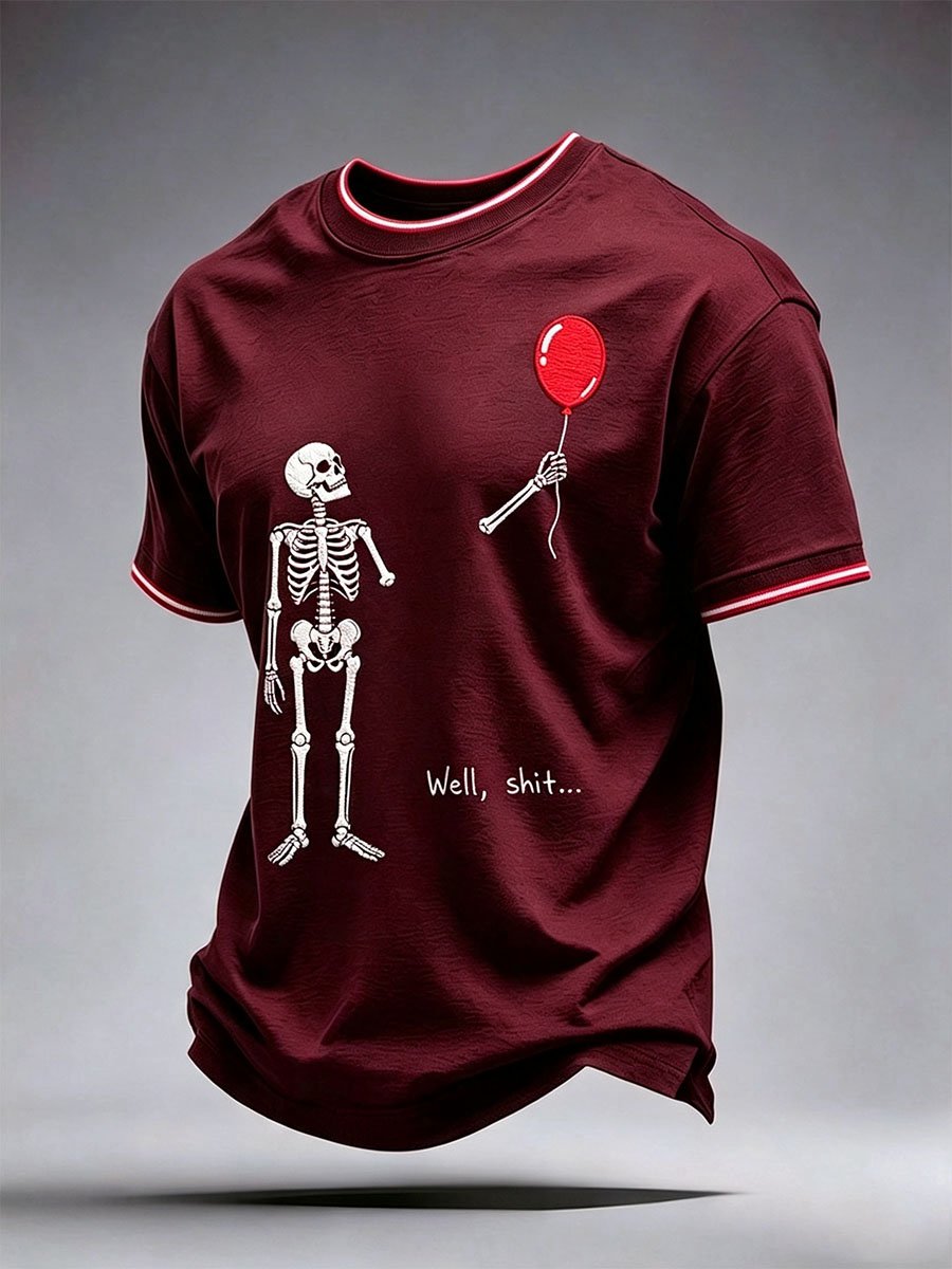 Men's Retro Halloween Well, Shit... Printed Casual T-Shirt