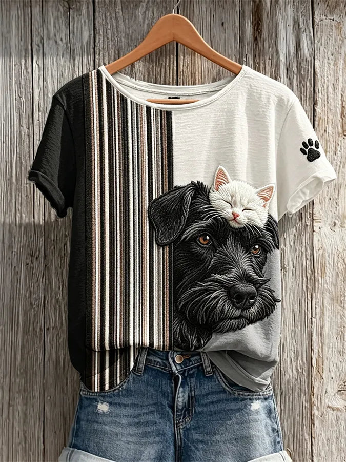 Women's Cute Dog And Cat Print Casual T-shirt