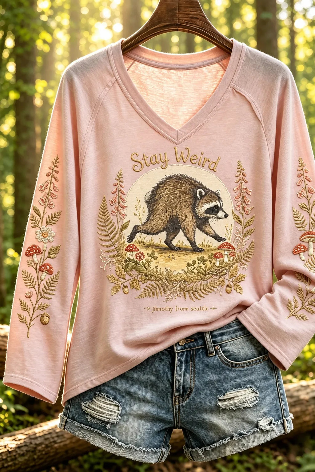 Women's Jimo Shi Raccoon V-neck Long Sleeve