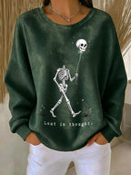 Women's Retro Halloween Lost In Thought. Printed Sweatshirt