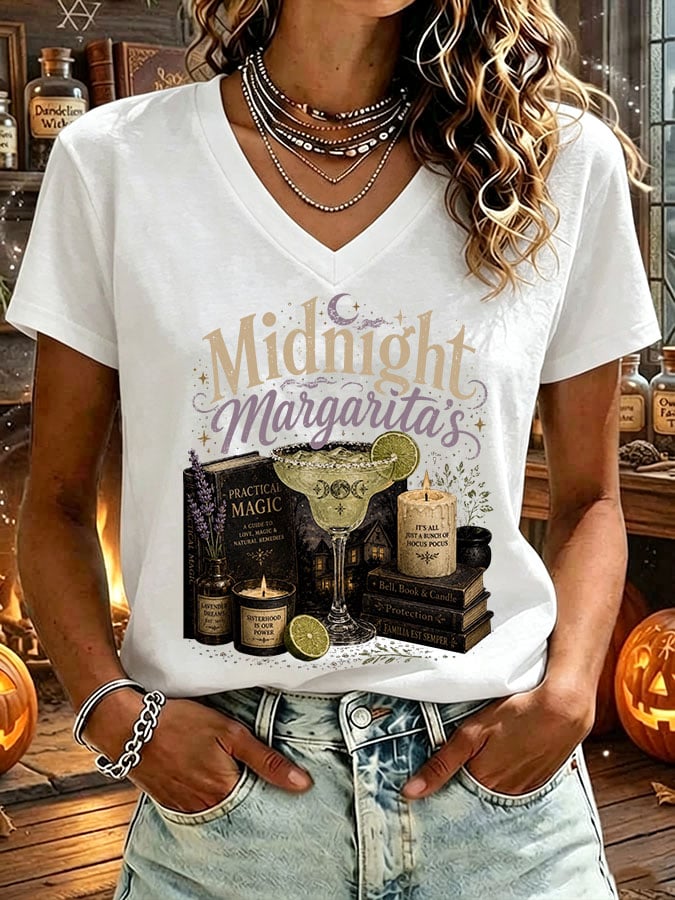 Women's Midnight Margaritas Print V Neck T-shirt