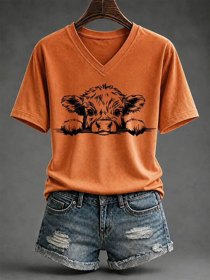 Women's Highland Cow Print Casual T-Shirt
