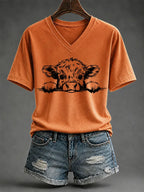 Women's Highland Cow Print Casual T-Shirt