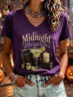 Women's Midnight Margaritas Print V Neck T-shirt