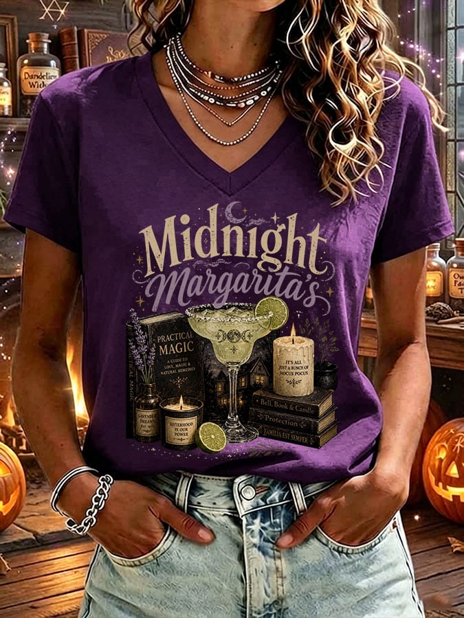 Women's Midnight Margaritas Print V Neck T-shirt