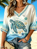 Women's Beach Turtle Vacation Printed T-shirt