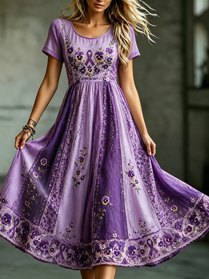 Women's Alzheimer's Awareness Floral Art Print Dress