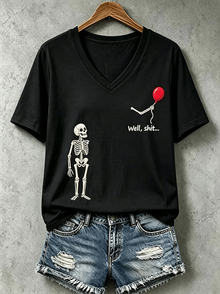 Women's Halloween Well, shit... Print V Neck T-Shirt