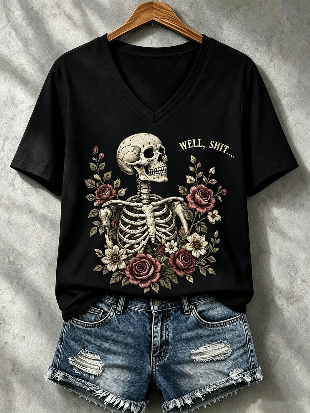 Women's Halloween Well, Shit... Print V Neck T-Shirt