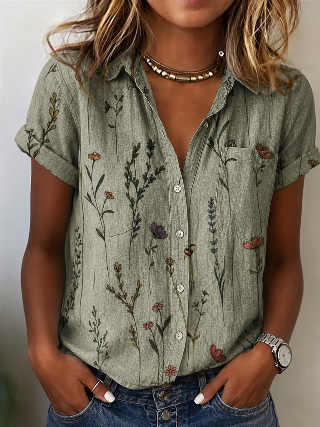 Vintage Print Casual Short Sleeve Comfortable Cotton Shirt