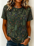 Women's Casual Vintage Forest Printed Cotton And Linen T-Shirt