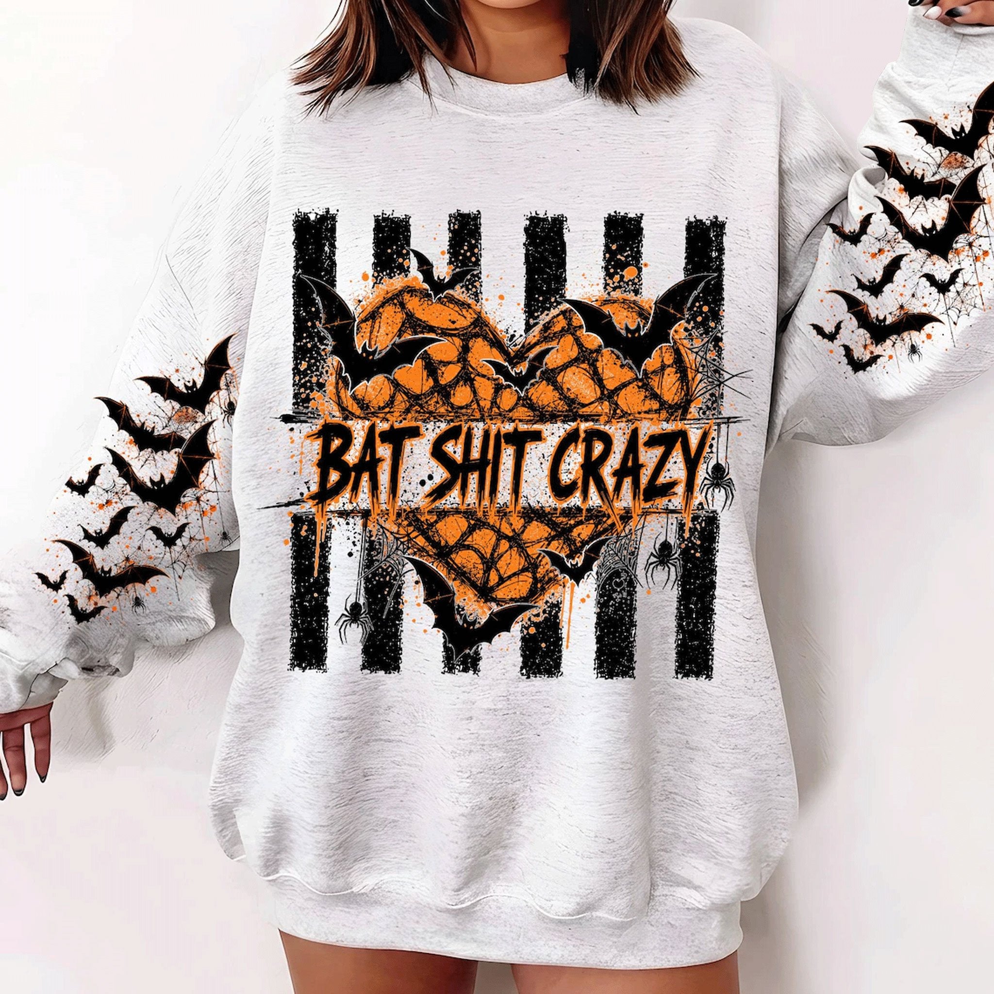 Women's Retro Halloween Casual Art-Print Crew-Neck Hoodie