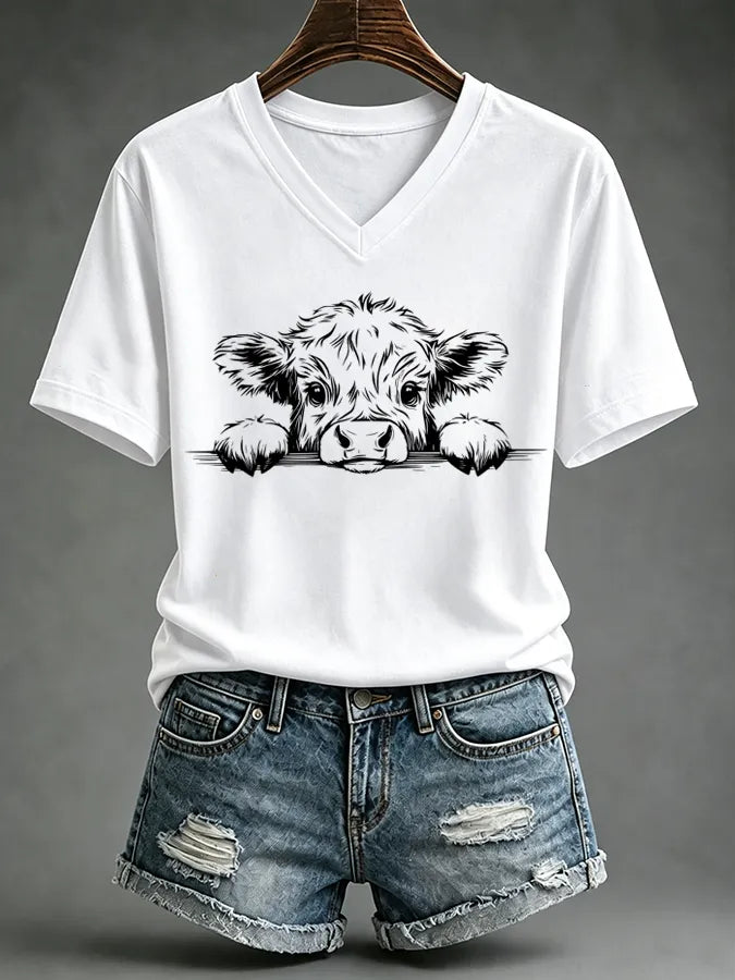 Women's Highland Cow Print Casual T-Shirt
