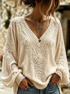 Women's Retro Celtic Knot With Floral Art Linen Blend Long Sleeves Shirt